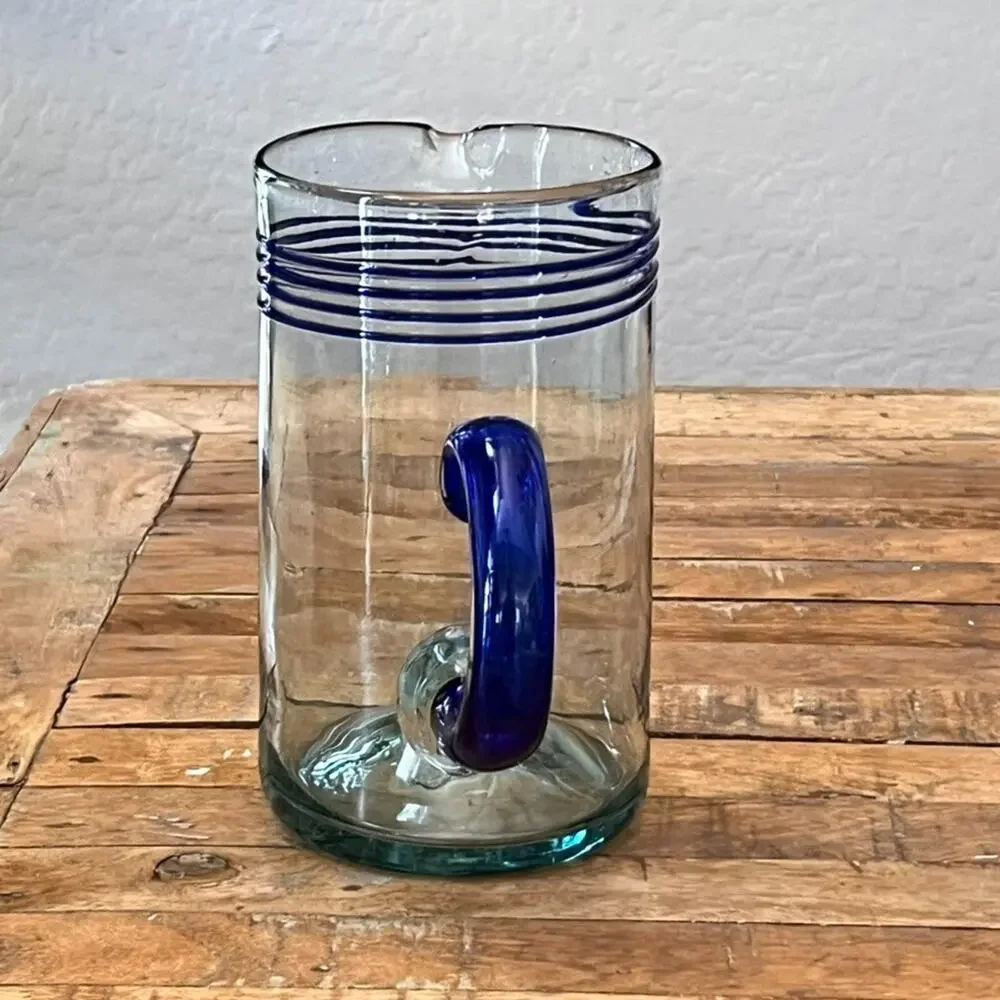 Mexico Hand Blown Art Glass Pitcher 9